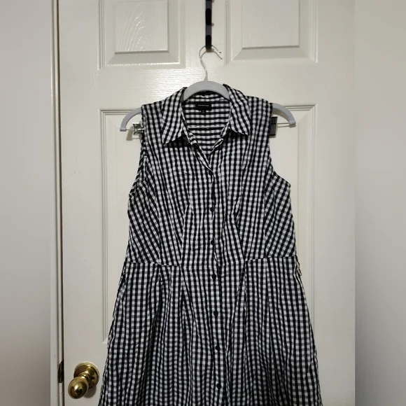 Who What Wear Black White Gingham Sleeveless Button Down Shirt Dress M - Picture 2 of 11
